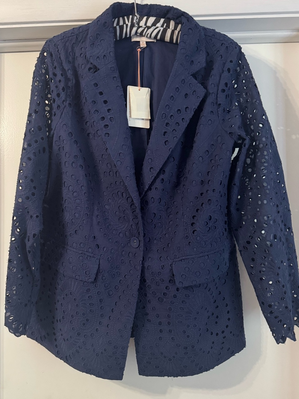 Women’s Navy Eyelet Blazer Jacket - Skies are Blue